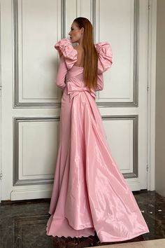 Description Pink Column, Long dress Fitted, Long Sleeves Open neckline Crepe, Taffeta Dry Clean Evening Dress Made in Spain 23-10 Long Dress Fitted, Silhouette Dress, Dress Fitted, Mermaid Silhouette, Mermaid Skirt, Dress Silhouette, Mermaid Dress, Bubblegum Pink, Fitted Bodice