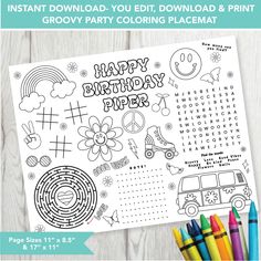 the happy birthday coloring page with markers and crayons