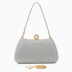 Our Vintage Rhinestones Glitter Handbag is the ultimate fashion statement. It features a vintage-inspired studded rhinestones design with a flip buckle pearl accent and a hidden oblique chain. This chic bag is an amazing addition to your wardrobe. Chic Rhinestone Event Bag, Chic Rhinestone Event Bags, Elegant Sparkling Clutch Bag, Chic Bling Clutch Bag, Chic Bling Shoulder Bag, Elegant Embellished Bags, Chic Wedding Bags With Rhinestones, Chic Party Bags With Bling, Glamorous Rhinestone Event Bag