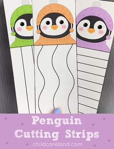 penguin cutting strips for kids to make with paper and glue on the penguins are cute