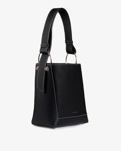 Lana Midi Bucket Bag - Black with Vanilla Stitch Leather Bucket Bag, Leather Bucket, Patchwork Designs, Everyday Bag, Bucket Bag, Vanilla, Black Leather, Leather, Black