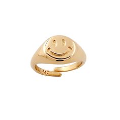 14kt gold plate Smiley Pinky Ring Adjustable to fit Trendy 14k Gold Tarnish-resistant Jewelry, Classic 14k Gold Filled Rings, 14k Gold Filled Jewelry For Anniversary, 14k Gold Filled Ring Jewelry For Anniversary, Adjustable Stamped 14k Yellow Gold Jewelry, 14k Gold Filled Ring For Anniversary, 14k Gold-filled Ring Jewelry For Anniversary, Personalized Adjustable Ring Jewelry, Adjustable Yellow Gold Jewelry Stamped 14k