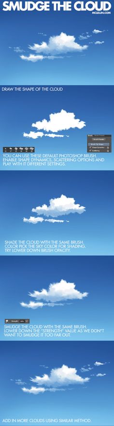 clouds are shown in the sky with different types of clouds above them and below it