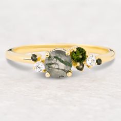 The Reese - Moss Agate – Manly Bands Nature Inspired Engagement Ring, Tapestry Woven, Cluster Design, Deep Connection, Green Sapphire, Tapestry Weaving, Green Tourmaline, Moss Agate, Intricate Patterns