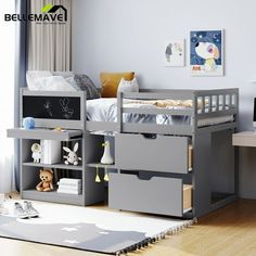 a child's bedroom with a desk and bunk bed