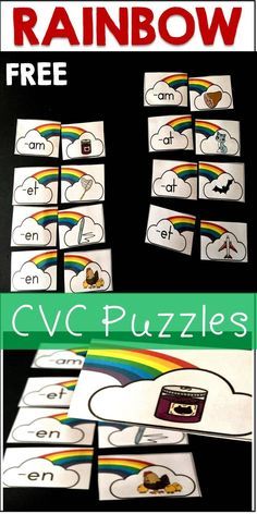 rainbow themed cvc puzzles for kids to practice letter formation and matching letters with pictures