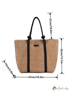 BirdinBag - Versatile Oversized Colorblock Straw Bag: Perfect for Beach, School, Work, and Travel! Paper Sizes Chart, Beach School, Work And Travel, Straw Tote Bag, Straw Tote, Bags Tote, Estilo Boho, Color Khaki, Casual Bags