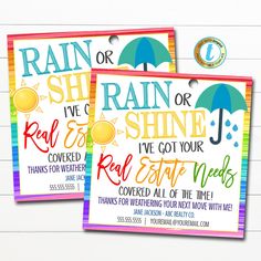 Realtor Pop By Gift Tags Rain or Shine I&#39;ve Got Your Real Estate Needs Covered, Summer Spring Umbrella Marketing Referral, Editable Template Sidewalk Games, Spring Umbrella, School Pto, Cute Umbrellas, Marketing Gift, Hospital Gifts, Customer Gifts, Staff Appreciation, Tag Print