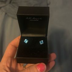 Brand New, Never Worn With Tags Still On! Semi Precious Blue Topaz Stud Earrings Light Blue Topaz Jewelry With Prong Setting, Macy's Earrings With Prong Setting For Gift, Macy's Blue Fine Jewelry, Light Blue Topaz Jewelry Gift, Light Blue Topaz Jewelry For Gift, Elegant Blue Earrings From Macy's, Macy's Earrings With Prong Setting As Gift, Gift Sapphire Earrings With Diamond Cut, Diamond Cut Earrings From Macy's As Gift