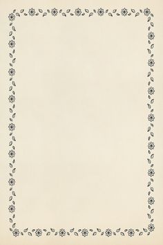 an old paper with black and white floral designs on the edges, in front of a beige background