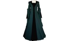 Medieval garb Milienn Dark Green/Black The tailoring Dornbluth sells this beautiful dress with a hood, double sleeves and double lacing as a single item. There are 7 sizes to choose from. This cut based on the medieval model (from the second half of the 12th century) can be worn in many situations. Whether at castle festivals, medieval markets or as a guest at a wedding - you are always perfectly dressed. The floor-length, waist-hugging dress has a hem circumference of 350 cm. The width can be i Long Sleeve Medieval Dress For Costume Party In Fall, Gothic Long Sleeve Dress For Fantasy Events, Long Sleeve Medieval Dress For Halloween, Black Dress For Larp And Halloween, Gothic Medieval Dress For Fantasy Events, Black Fantasy Dresses For Larp, Gothic Long Sleeve Dress For Larp, Gothic Medieval Dress With Long Sleeves For Halloween, Gothic Long Sleeve Medieval Dress For Halloween