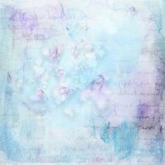 an abstract painting with flowers in blue and purple colors on the bottom half of it