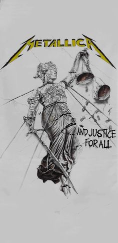 metallic justice and justice for all t - shirt with an image of the lady justice