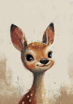 a painting of a baby deer with blue eyes