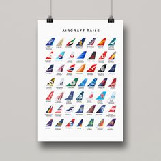 a poster with all the different types of aircraft tails on it's back side