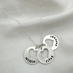 Keep your sweethearts close to you with one of our most beloved designs. Each heart cutout charm can be personalized with up to 8 characters. Add birthstones to make it a truly unique and special keepsake to be treasured forever. ~ Make it uniquely yours by visiting our Charm and Stone categories ~ Our personalized jewelry is made by hand. Please allow 1 to 2 weeks for your order to ship from our studio. Personalized Charm Necklace, Puffy Heart Charms, Diamond Initial Necklace, Hand Necklace, Sterling Silver Charms, Rose Gold Chain, Puffy Heart, Put A Ring On It, Love Necklace