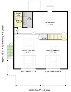 the floor plan for a two story house with garage and living room, as well as an additional bedroom