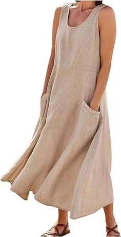 PRICES MAY VARY. Pull On closure Contrast Dress, Summer Sundress, Dress Bohemian, Dress Simple, Linen Maxi Dress, Long Summer Dresses, Vestido Casual, Color Contrast, Maxi Wrap Dress