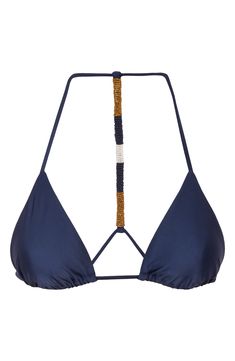 This triangle swim top heats up the beach with a beaded back strap that shines under the sun. Ties at back Lined, with soft cups 84% polyamide, 16% elastane Hand wash, dry flat Made in Brazil Latinx Owned/Founded Triangle Beach Swimwear With Padded Cups, Beach Triangle Swimwear With Padded Cups, Triangle Swimwear With Padded Cups For Beach, Beaded Beachwear Swimwear For Festivals, Beaded Swimwear For Poolside And Beach Season, Beaded Triangle Top Swimwear For Pool, Beaded Swimwear With Triangle Top For Pool, Triangle Halter Top With Adjustable Straps For Pool, Triangle Halter Top With Padded Cups For Pool