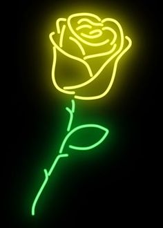 a neon rose is glowing in the dark