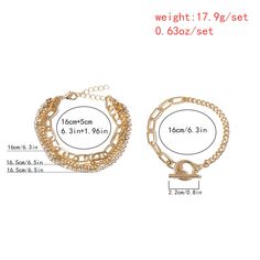 BraceletMaterial: alloy, ironGold, silver colorChain: 16cm + 5cmWeight: 17.9gNote: There can be a slight difference due to manual measurement. Toggle Clasp Bracelet, Bohemia Crystal, Presents For Best Friends, Gold Link Bracelet, Layered Bracelets, Women Diamond, Bracelet Clasps, Beach Jewelry, Necklace Sizes