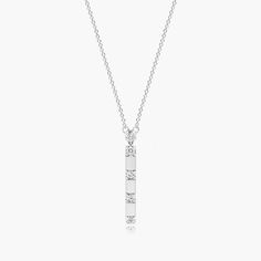 14K White Gold Abyss Lab-Created Diamond Bar Necklace. Simple and classic, this fashion pendant is certain to become your new go-to look. Crafted in 14K white gold, this vertical pendant features a ribbon of round lab-created diamonds. Radiant with 1/4 ct. t.w. of lab-created diamonds and a brilliant buffed luster, this pendant suspends along an 18.0-inch cable chain, that secures with a spring-ring clasp. Classic White Diamond Pendant Necklace, Classic Diamond Bar Necklace For Formal Occasions, Classic Bar Necklace With Diamond Accents, Elegant Necklace With Polished Rectangular Pendant, Classic White Diamond Necklace With Polished Finish, Elegant Necklace With Rectangular Pendant And Polished Finish, Elegant Sterling Silver Bar Necklace, Elegant Polished Rectangular Pendant Necklace, Elegant Rectangular Pendant Necklace With Polished Finish