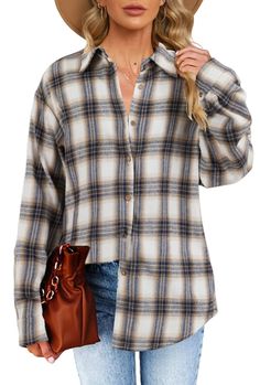 PRICES MAY VARY. Material: The flannel plaid shirts is made of skin-friendly material, soft, breathable and comfortable to wear. Cozy and Stylish. Feature: flannel shaket, plaid shirts, rolled up long sleeve, v neck, lapel collar, bust pocket, front button, loose fit, oversized button down shirts for women. Match: This plain shirt jacket can be match be matched with various styles of clothes, such as shorts, skirts, jeans, skinny leggings, boots, high heels. Or it can be wear as a shacket outerw Flannel Shirt Women, Oversized Button Down Shirt, Womens Flannel Shirt, Plaid Shirts, Casual Long Sleeve Shirts, Flannel Women, Long Sleeve Flannel, Long Sleeve Plaid Shirt, Blouse Tops