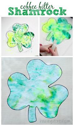 four leaf clover craft for st patrick's day with watercolor paper and glue