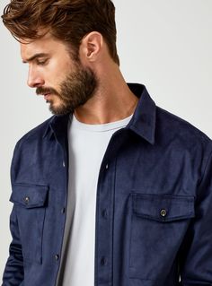 A staple in every well-dressed guy's wardrobe, this jacket is an essential you'll love. This lightweight, comfortable, and easy layering piece will be your go-to. Details Model is 6'1" and wears a size medium. Care: Permanent Press cycle. Machine wash cold on delicate cycle. Do not tumble dry. Iron on low. Dry clean for best results. Composition: 87% Polyester | 13% Elastane Blue Spread Collar Outerwear For Fall, Navy Blazer With Patch Pockets, Navy Blazer With Patch Pockets And Long Sleeves, Blue Outerwear With Spread Collar For Fall, Blue Unstructured Outerwear For Fall, Navy Business Outerwear With Patch Pockets, Casual Blue Peacoat For Business, Casual Sport Coat With Flap Pockets And Collar, Casual Sport Coat With Flap Pockets