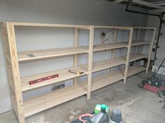 the shelves are being built in the garage