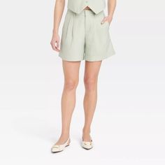 Women's High-rise Pleated Front Shorts - A New Day™ : Target Summer Pleated Workwear Pants, Solid Color Shorts For Summer Workwear, Solid Wide Leg Shorts For Spring, Spring Solid Color Wide Leg Shorts, Solid Color Wide-leg Shorts For Spring, Spring Wide-leg Shorts, High-waisted Pleated Shorts For A Day Out, Pleated Knee-length Shorts For Work, Fitted Pleated Summer Pants