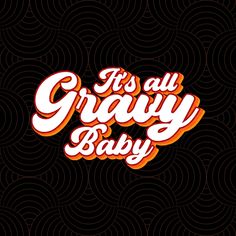 it's an gray baby on black background with orange and white lettering in the middle