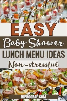 an easy baby shower lunch menu with text overlay