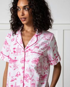 PF x Sean Taylor Girls' Trip Toile - Short PJ Set - Pink Cloud Sean Taylor, Party Pajamas, Bridal Party Pajamas, Summer Sleepwear, Tender Love, Pink Cloud, Trip Essentials, Printed Robe, Short Pj Set