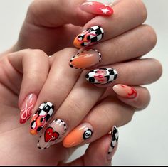 Halloween Crome Nails, Post Malone Inspired Nails, Funky Nails Fall, Race Nails Designs, Racing Nail Art, Dice Nails Design, Moto Nails, Formula One Nails