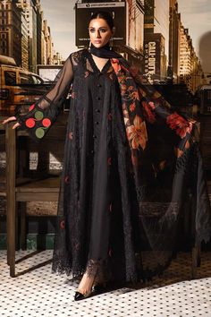 Charizma Omt21-37 Ornament Black Semi-stitched Black Churidar With Self Design, Black Anarkali Set With Printed Motifs, Black Self-design Georgette Anarkali Set, Black Georgette Anarkali Set With Self Design, Black Anarkali Cambric Sets, Black Naqshi Kurta For Festivals, Black Bollywood Style Cambric Kurta, Semi-stitched Black Georgette Suit, Black Georgette Straight Kurta Churidar