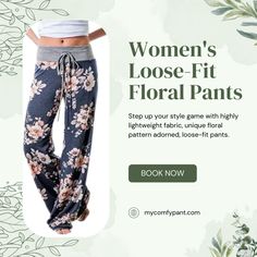 Step into comfort and style with our Women's Loose Fit Floral Pants from My Comfy Pant! 🌸👖 Elevate your everyday look with these flowy and fashionable pants featuring a beautiful floral print. Perfect for effortless and trendy casual wear. #MyComfyPant #FloralPants #ShopNow #EverydayElegance #ElevateYourStyle #ComfortAndChic #FashionEssentials #TrendyCasual #EffortlessStyle #FashionGoals Comfy Pants, Floral Pants, Fashion Essentials, Workout Pants, Step Up, Everyday Look, Fashion Pants, Effortless Style, Summer Fun