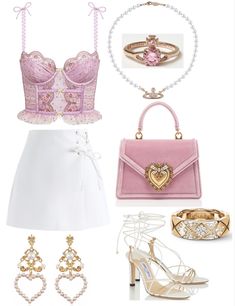 Girly Futuristic, Pink Lace Outfit, Coquette Polyvore, Dainty Outfit Aesthetic, Girly Polyvore Outfits, Coquette Fashion, Fashion Outfit Ideas, Style Pink, Looks Chic