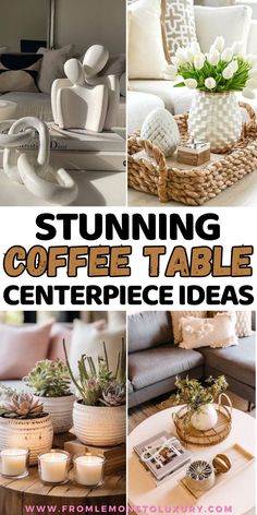 coffee table centerpieces with text overlay that reads stunning coffee table centerpiece ideas