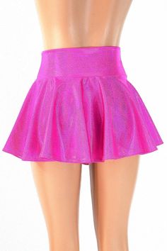 "This item is made to order, please read all the way through the listing before purchasing! Super cute neon pink holographic metallic mini skirt! This wicked awesome skirt is full circle cut, so it whirls and twirls with flirty movement. It is made of four way stretch spandex. It sets high at the waist, and the length is measured from the top of the waistband to the hemline. Need help choosing \"Length\"? Watch this video: https://www.youtube.com/watch?v=qTKmmJGrjW8&t=1s Womens Sizing (See b Rave Style Mini Skirt For Night Out, Trendy Fitted Shiny Skirt, Spring Party Rave Skirt, Spring Rave Party Skirt, Rave Skirt For Spring Party, Rave Style Skirt For Spring Party, Spring Rave Skirt For Party, Neon Bottoms For Summer Party, Shiny Stretch Mini Skirt