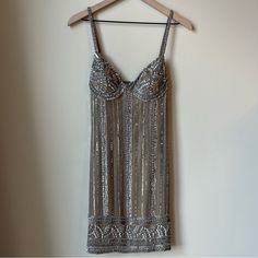 Scala Sequin Dress - Size 4 - Brown/ Gold/ Silver - Handmade Nye Dresses, Fitted Embellished Sequin Disco Dress, Beaded Mini Dress, Embellished Mini Sequin Disco Dress, 1920s Fitted Sequin Dress, Gold Sequined Flapper Dress, Luxury 1920s Sequined Dresses, Semi Dresses, Nye Dress