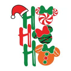 the word h is decorated with candy canes and christmas hats