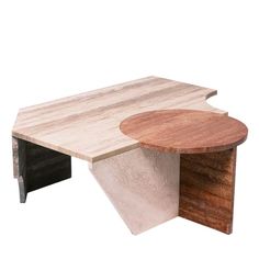 a table made out of wood and concrete