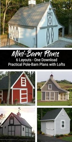 several pictures of different types of barn plans