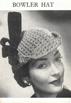 Instant pdf digital download for pattern pictured, by Strutts. 1940's, WW2 hat pattern, crocheted in Strutt's candlewick cotton.  One size.  Please also note this is a UK pattern, and will use UK crochet terminology which differs from USA.  Please note that the yarn called for in this pattern will not still be available, however other yarn can be substituted by working a gauge or tension swatch, and adjusting hook sizes as necessary. Candlewick cotton came in 1oz skeins, and the pattern calls fo Vintage Crochet Cap Hat, Retro Crochet Hat With Curved Brim, Retro Crochet Cap, Crochet Terminology, Vintage Crochet Pattern, Crochet Vintage, Bowler Hat, Pattern Pictures, No 6