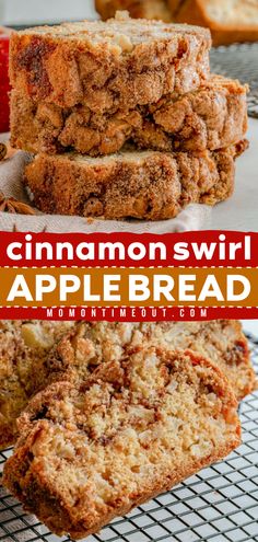 Try this Cinnamon Swirl Apple Bread! This baked apple breakfast is also great as a snack or dessert. Moist and flavorful, this apple cinnamon bread is irresistible! Save this simple fall recipe and enjoy this homemade bread with family and friends! Cinnamon Twist, Mom On Timeout, Apple Cinnamon Bread, Cinnamon Swirl Bread, Fall Baking Recipes