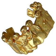 For Sale on 1stDibs - A gilt bronze bracelet by Line Vautrin (1913-1997), circa 1945-46. The design is known as 'La Manif' or 'La Manifestation', which features a chain of arm-linked Sculptural Bracelet, Line Vautrin, Art Parisien, French Mid Century Modern, Parisian Art, Bronze Bracelet, Ancient Jewellery, Bronze Bracelets, Sense Of Humor