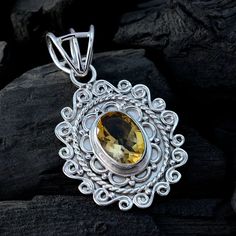 Man Jewelry, Mandala Jewelry, Citrine Pendant, Yellow Gemstones, Yellow Citrine, Silver Jewelry Pendant, Easter Sunday, Gems Jewelry, Silver Pendants