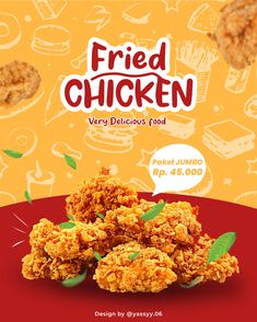 an advertisement for fried chicken on a red plate