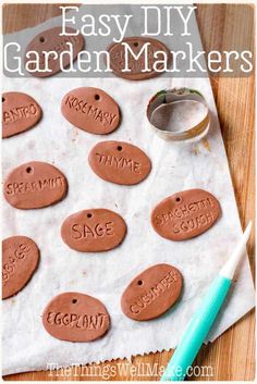 easy diy garden markers for kids to make with clay and some scissors on the table